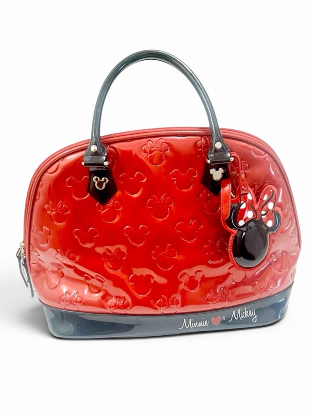 Disney Parks Minnie Loves Mickey Embossed Satchel Bag Purse Red Rare Pocketbook